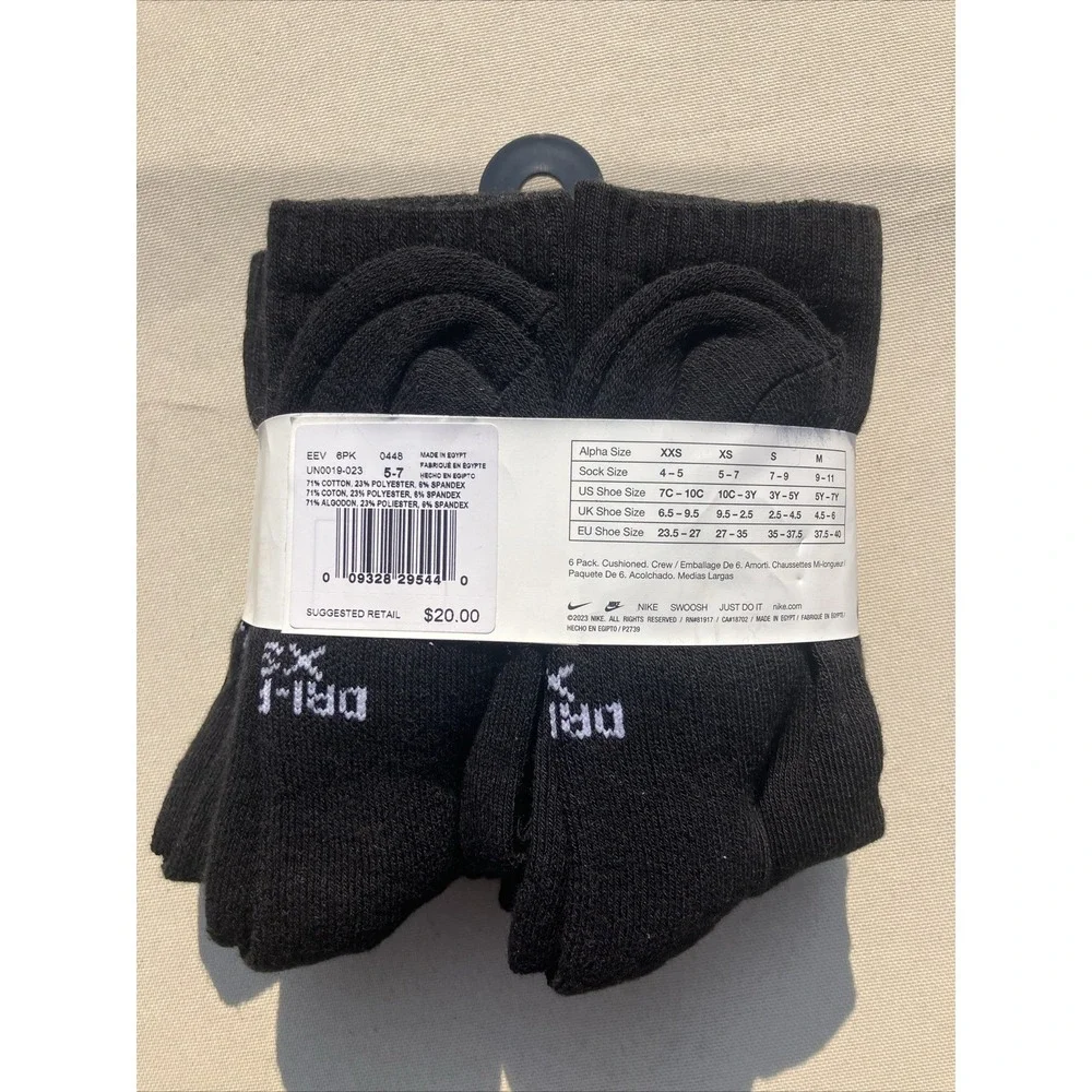 NEW 6 PAIRS NIKE YOUTH CUSHIONED CREW SOCKS SIZE‎ 10C-3Y BLACK
